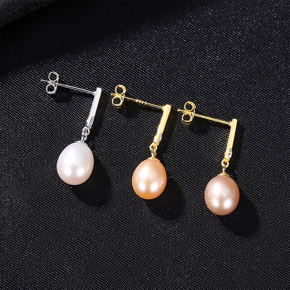925 Sterling Silver Natural Pearl Drop Earrings Fashion Jewelry Gift for Women Girls