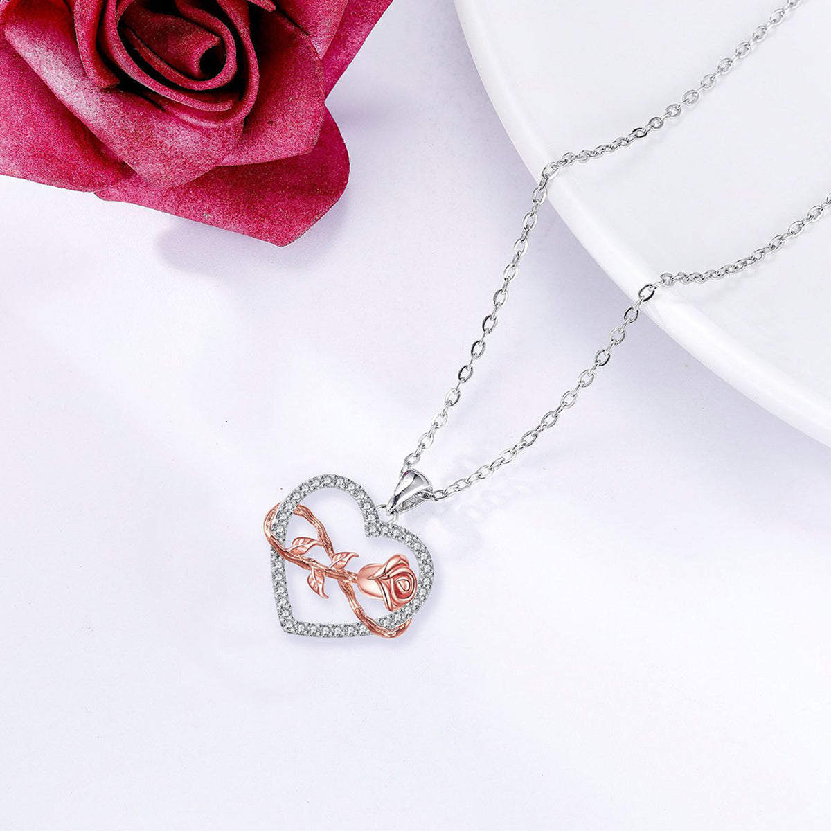 Copper With Silver/Rosegold Plated Heart Pendant Necklace