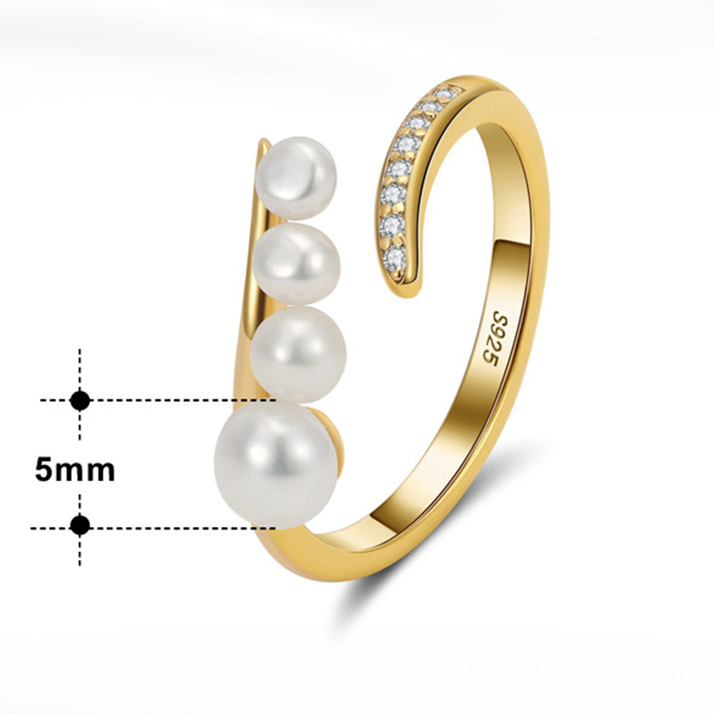 925 Sterling Silver Natural Pearl Ring Fashion Jewelry Gift for Women Girls
