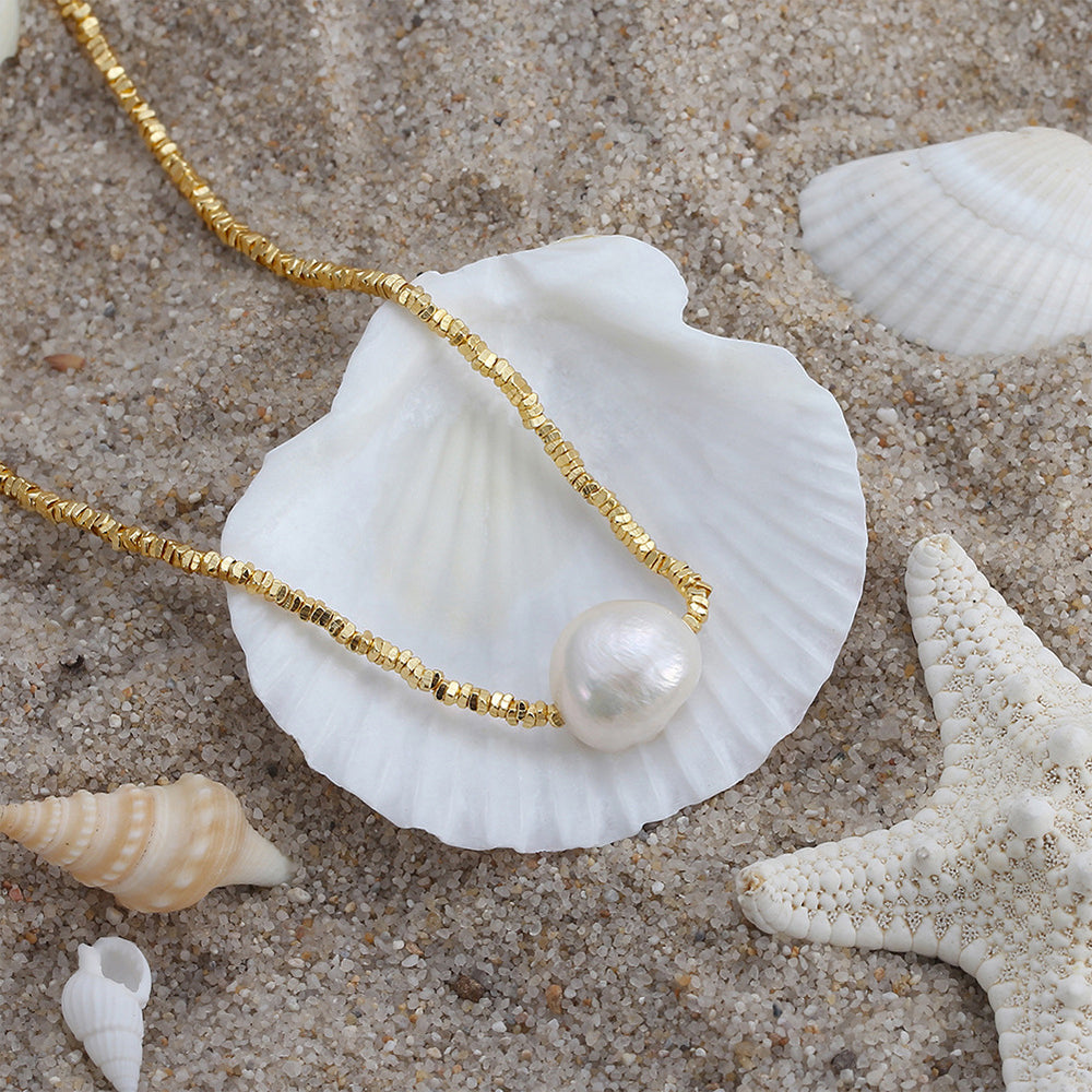 925 Sterling Silver Natural Pearl Necklace Fashion Jewelry Gift for Women Girls
