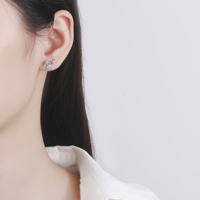 925 Sterling Silver Bow Screw Back Stud Earrings
