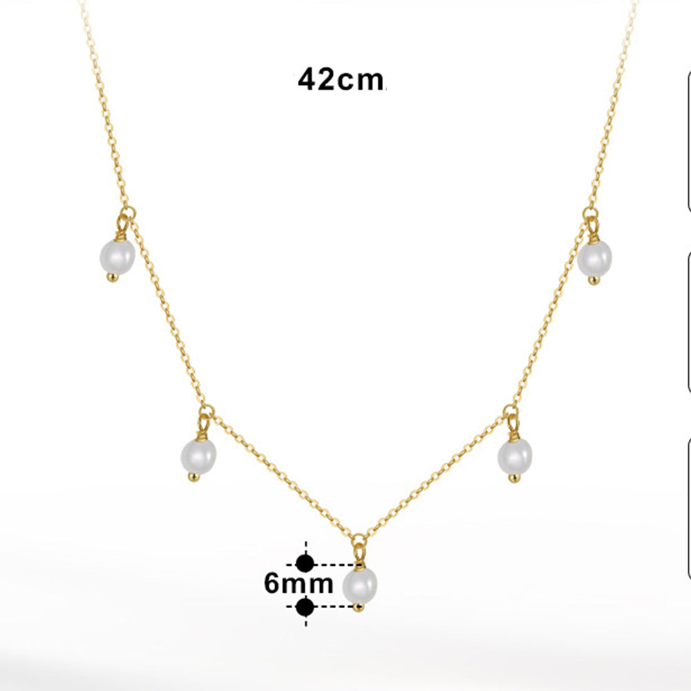 925 Sterling Silver Natural Pearl Necklace Fashion Jewelry Gift for Women Girls