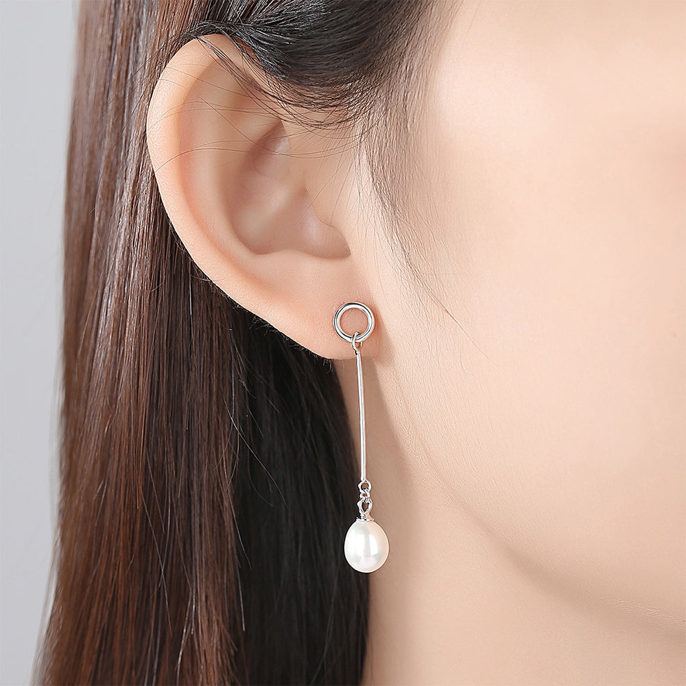 925 Sterling Silver Natural Pearl Drop Earrings Fashion Jewelry Gift for Women Girls