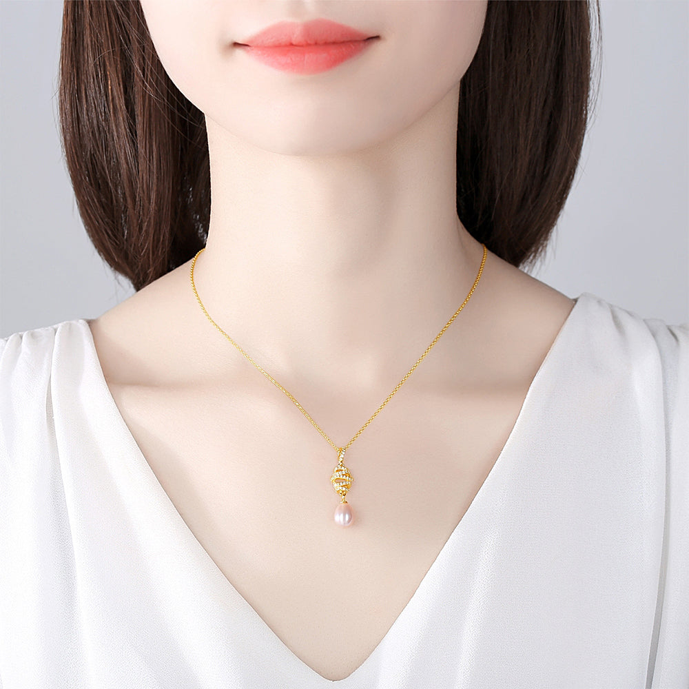 925 Sterling Silver Natural Pearl Drop Necklace Fashion Jewelry Gift for Women Girls