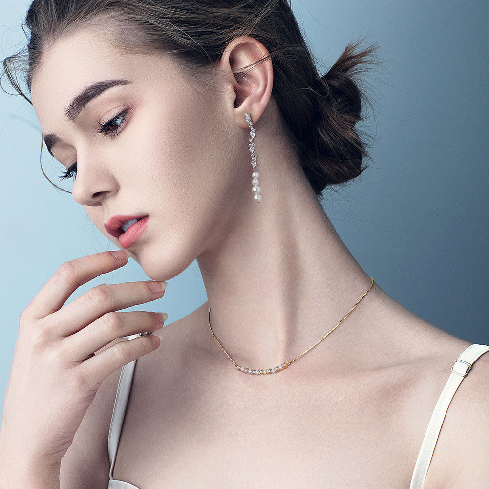 925 Sterling Silver Natural Pearl Earrings Fashion Jewelry Gift for Women Girl