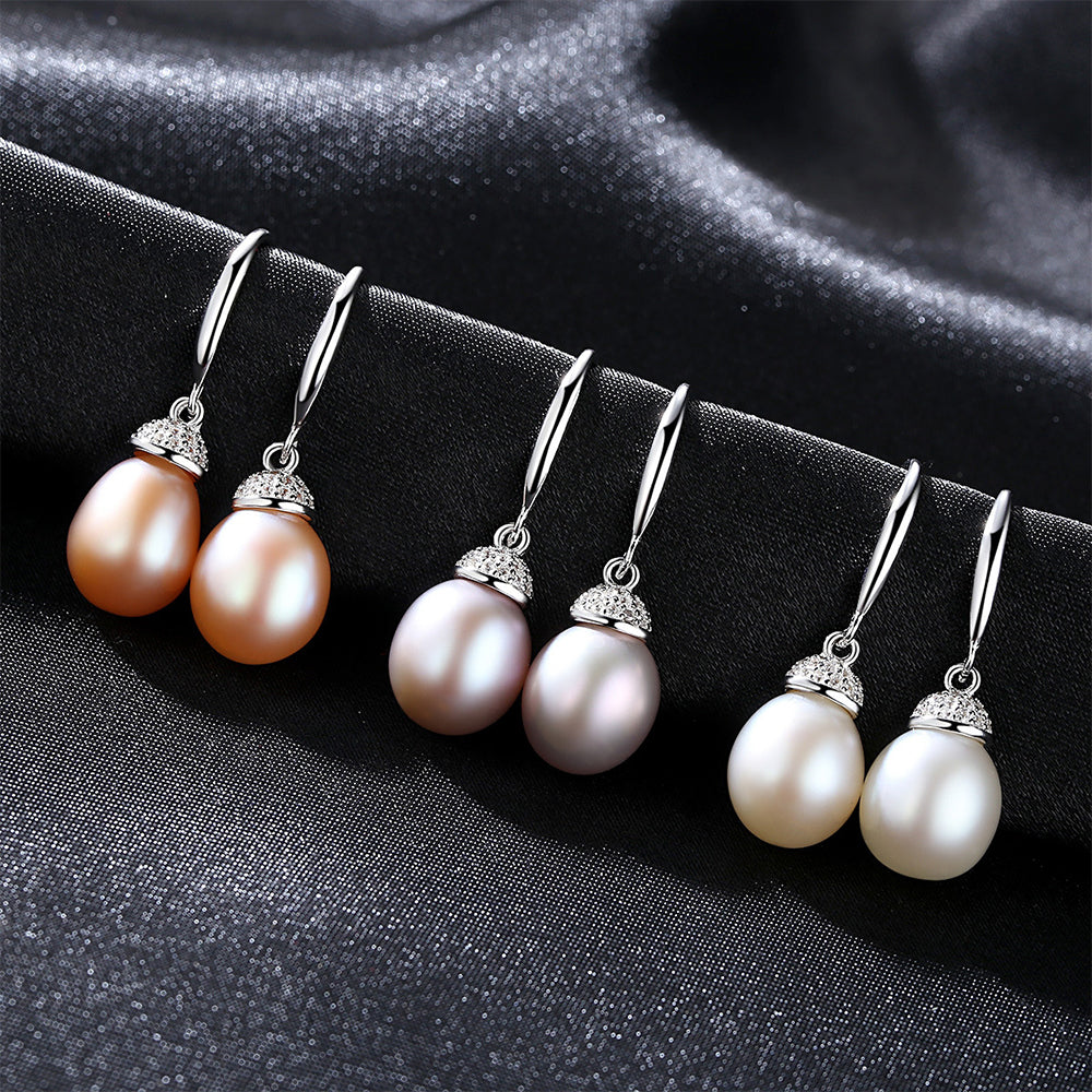 925 Sterling Silver Natural Pearl Long Drop Earrings Fashion Jewelry Gift for Women Girls