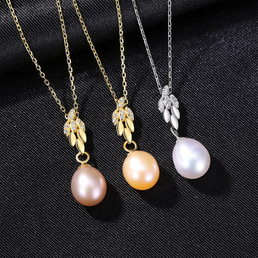925 Sterling Silver Natural Pearl Drop Necklace Fashion Jewelry Gift for Women Girls