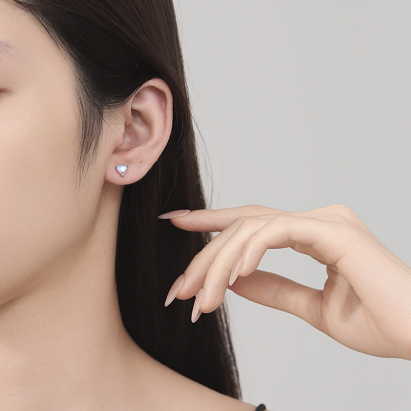 925 Sterling Silver Moonstone Screw Back Stud Earrings