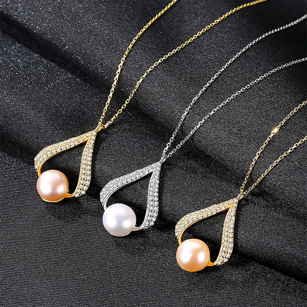 925 Sterling Silver Natural Pearl Drop Necklace Fashion Jewelry Gift for Women Girls
