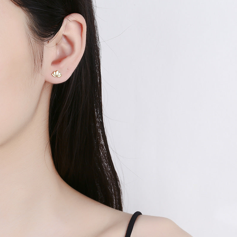 925 Sterling Silver Lotus Screw Back Stud Earrings