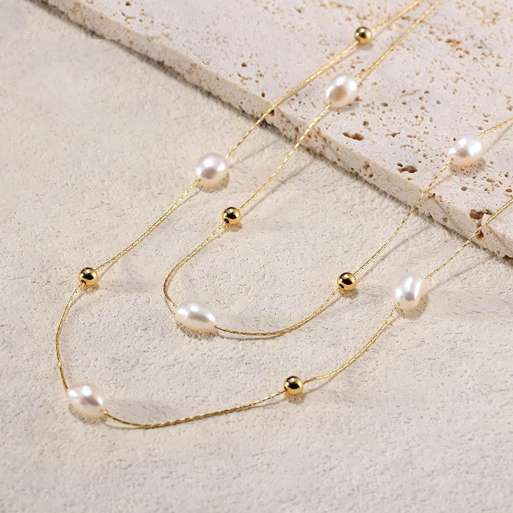 925 Sterling Silver Natural Pearl Necklace Fashion Jewelry Gift for Women Girls