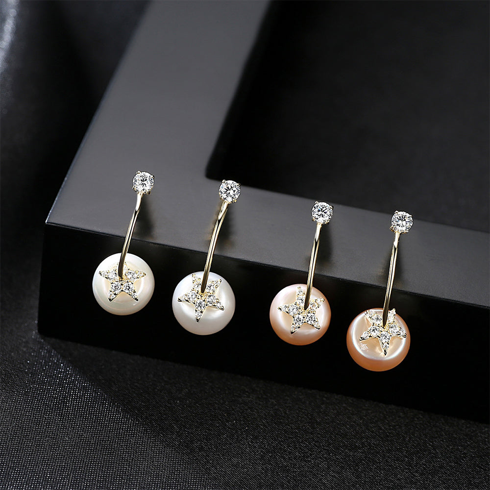 925 Sterling Silver Natural Pearl Long Drop Earrings Fashion Jewelry Gift for Women Girls