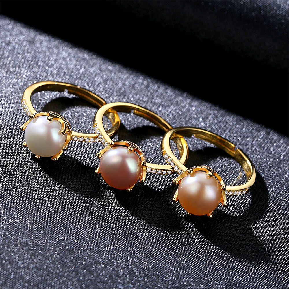 925 Sterling Silver Natural Pearl Ring Fashion Jewelry Gift for Women Girls