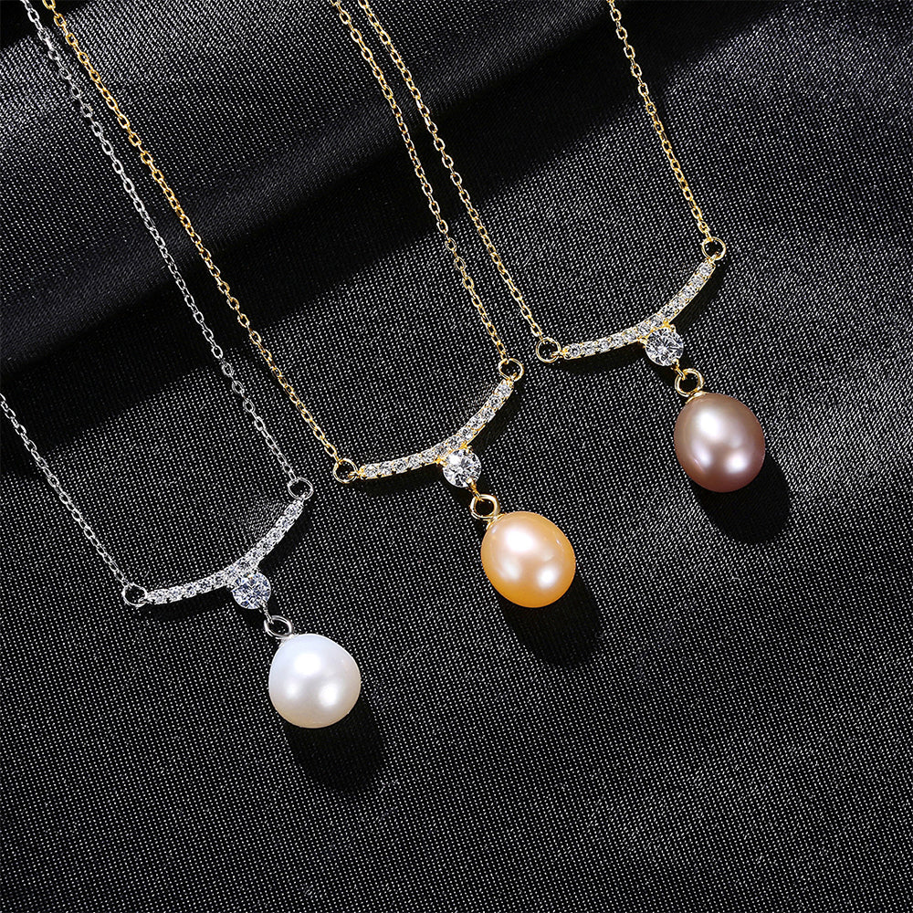 925 Sterling Silver Natural Pearl Drop Necklace Fashion Jewelry Gift for Women Girls
