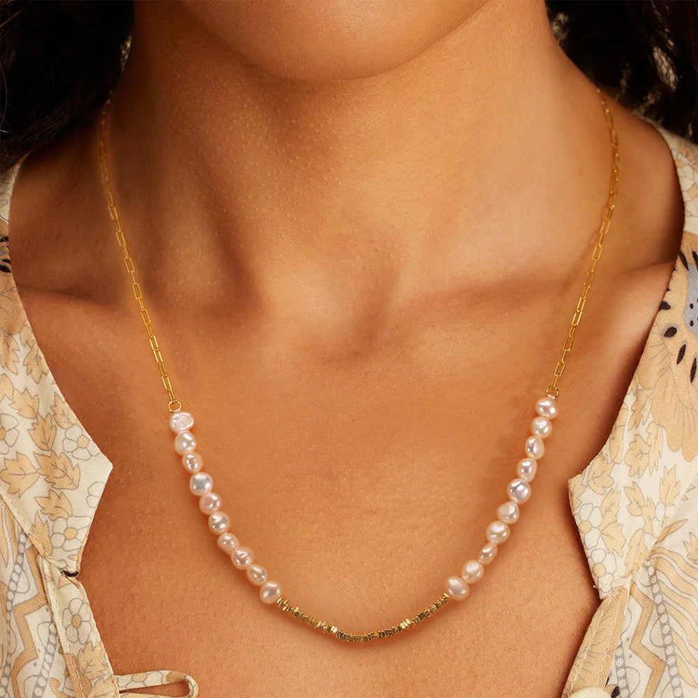 925 Sterling Silver Natural Pearl Necklace Fashion Jewelry Gift for Women Girls