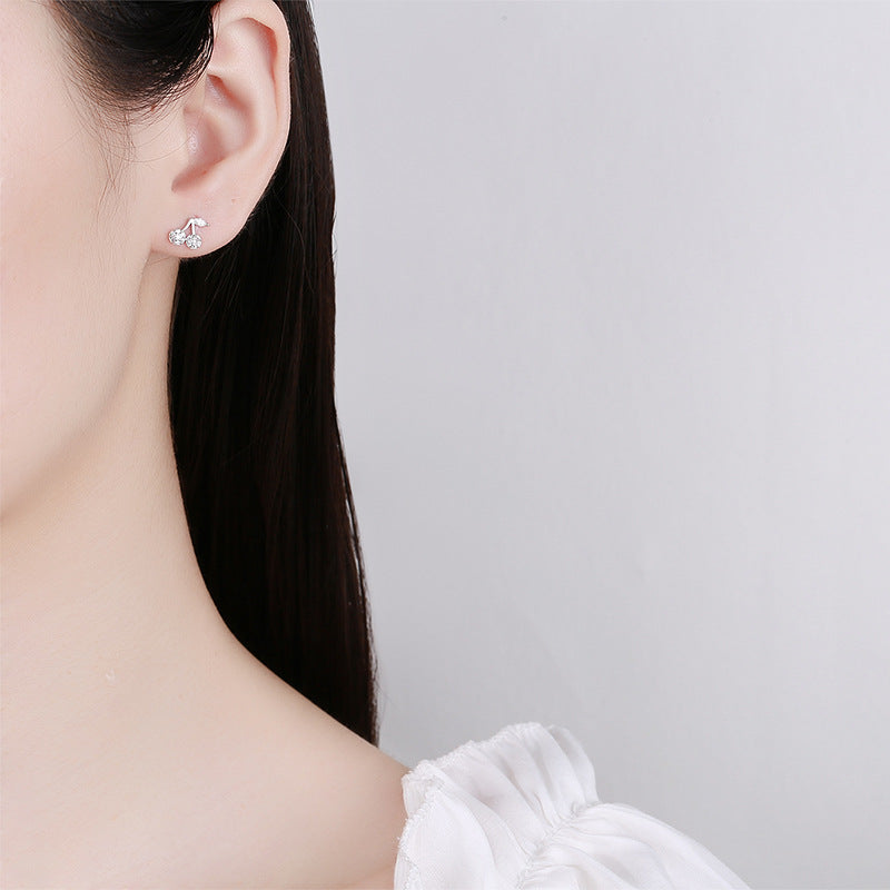 925 Sterling Silver Cherry Screw Back Stud Earrings