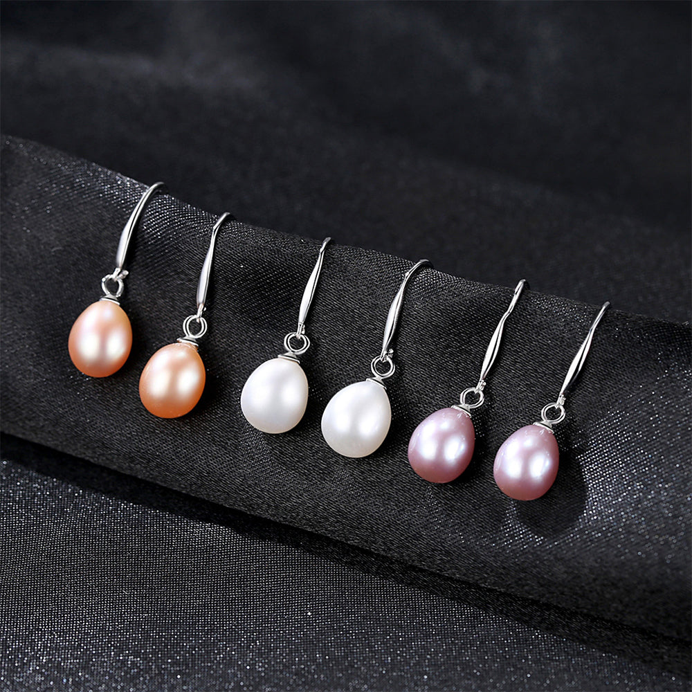 925 Sterling Silver Natural Pearl Drop Earrings Fashion Jewelry Gift for Women Girls