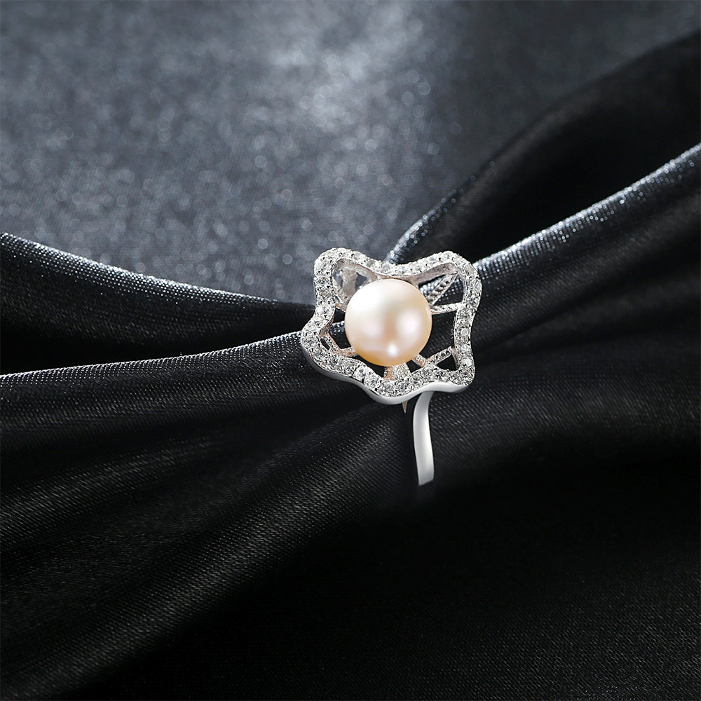 925 Sterling Silver Natural Pearl Ring Fashion Jewelry Gift for Women Girls