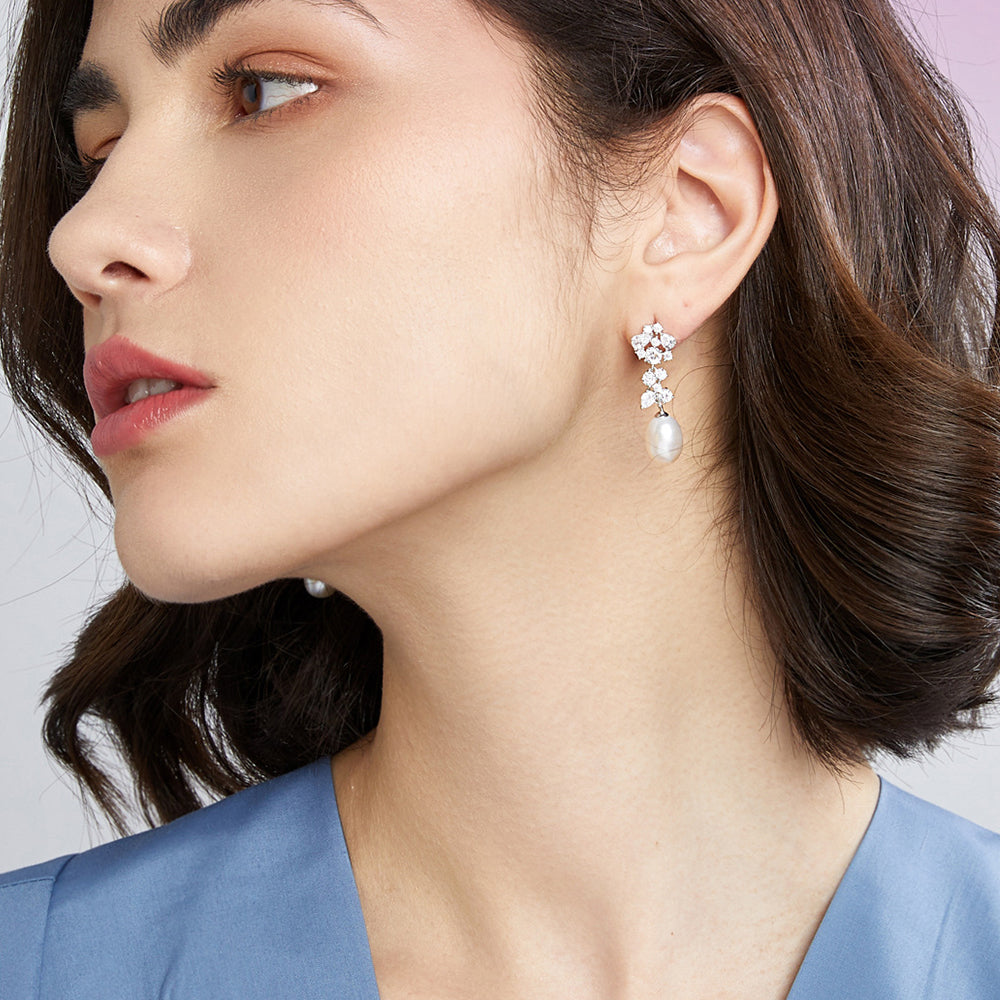 925 Sterling Silver Natural Pearl Drop Earrings Fashion Jewelry Gift for Women Girls