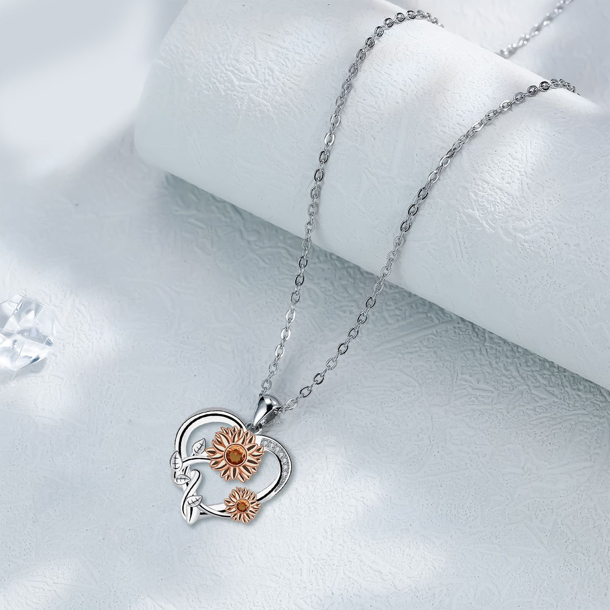 Copper With Silver/Rosgold Plated Heart Sunflower Pendant Necklace