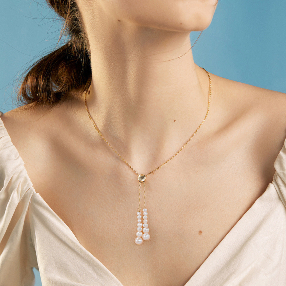 925 Sterling Silver Natural Pearl Necklace Fashion Jewelry Gift for Women Girls