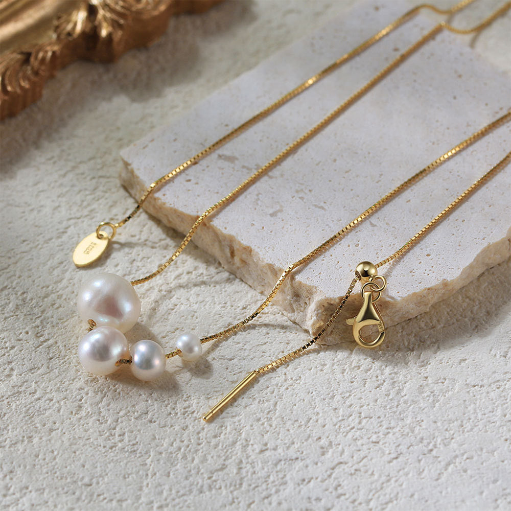 925 Sterling Silver Natural Pearl Necklace Fashion Jewelry Gift for Women Girls
