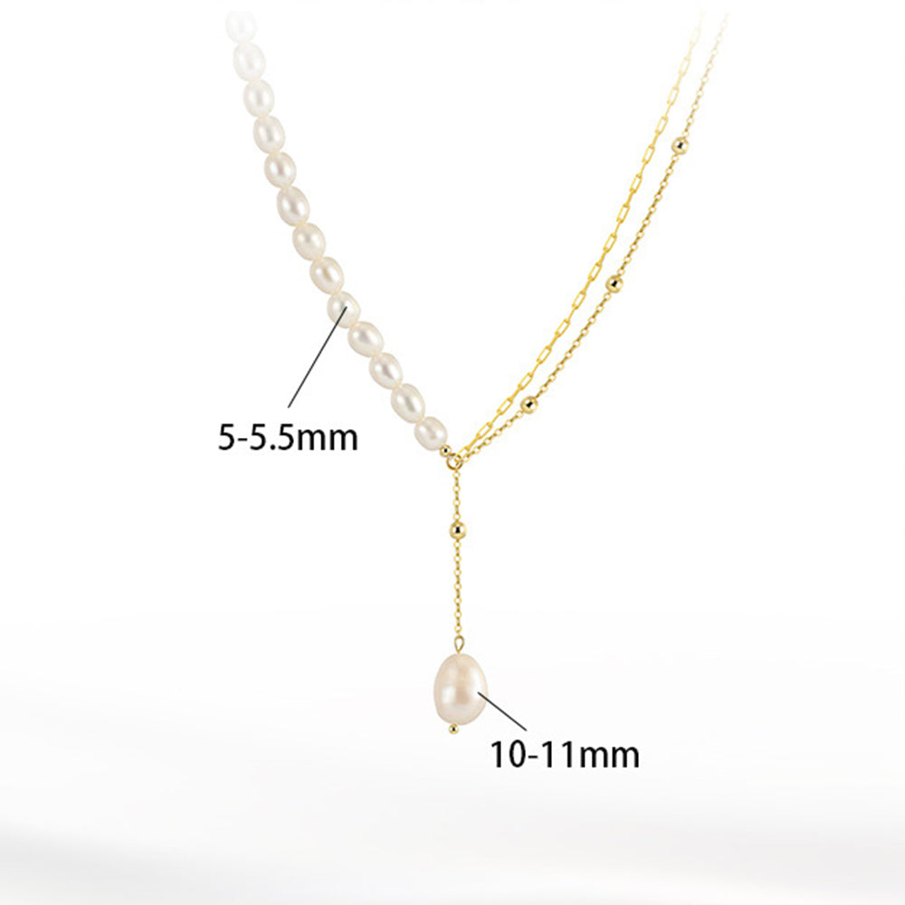 925 Sterling Silver Natural Pearl Necklace Fashion Jewelry Gift for Women Girls