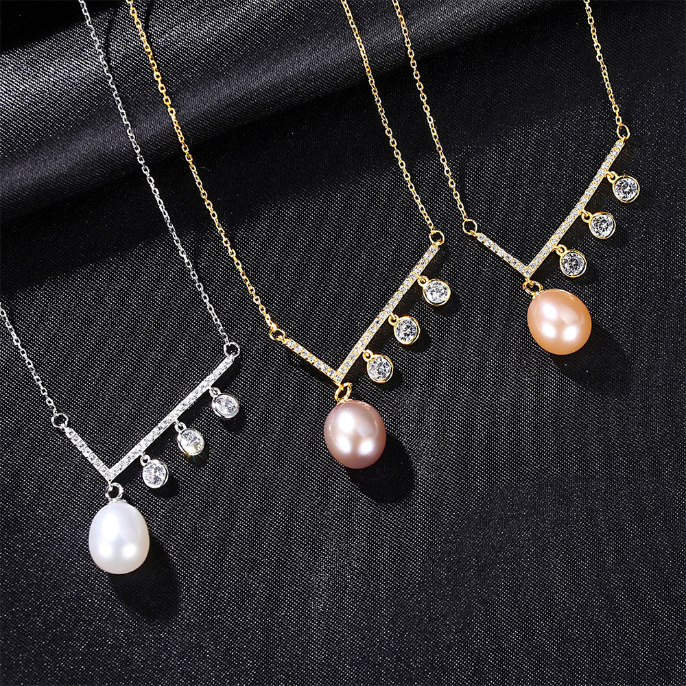 925 Sterling Silver Natural Pearl Drop Necklace Fashion Jewelry Gift for Women Girls