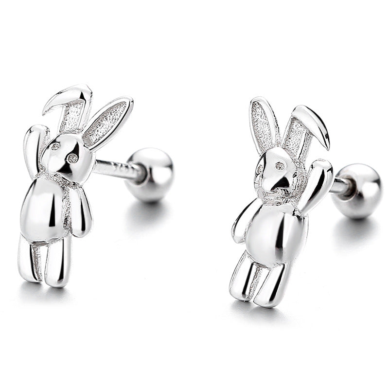 925 Sterling Silver Rabbit Screw Back Stud Earrings