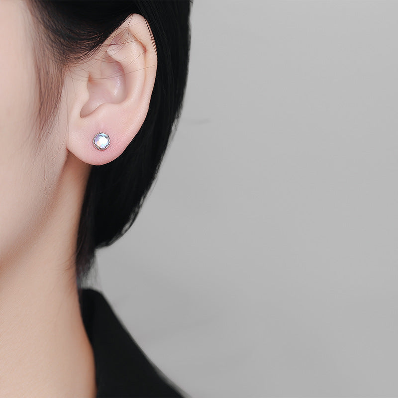 925 Sterling Silver Moonstone Screw Back Stud Earrings