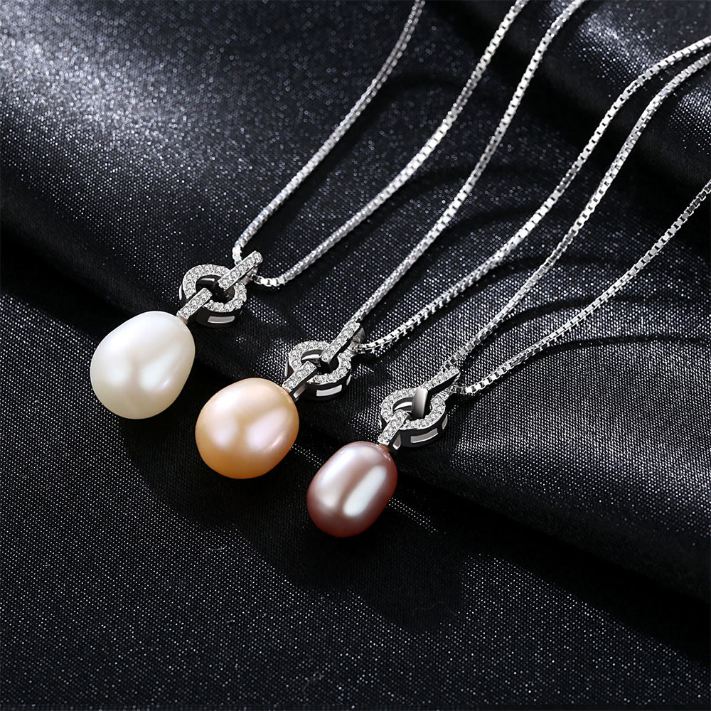925 Sterling Silver Natural Pearl Drop Necklace Fashion Jewelry Gift for Women Girls