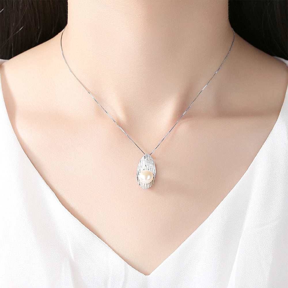 925 Sterling Silver Natural Pearl Drop Necklace Fashion Jewelry Gift for Women Girls