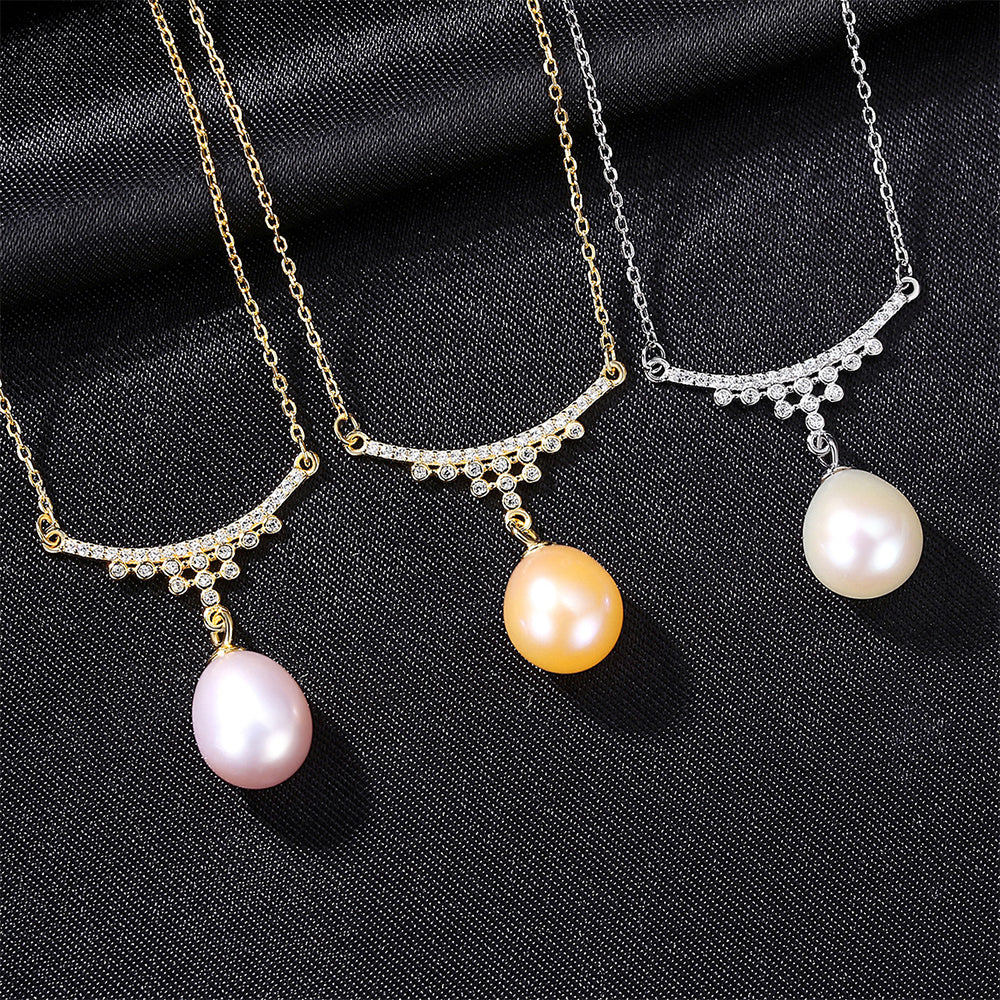 925 Sterling Silver Natural Pearl Drop Necklace Fashion Jewelry Gift for Women Girls