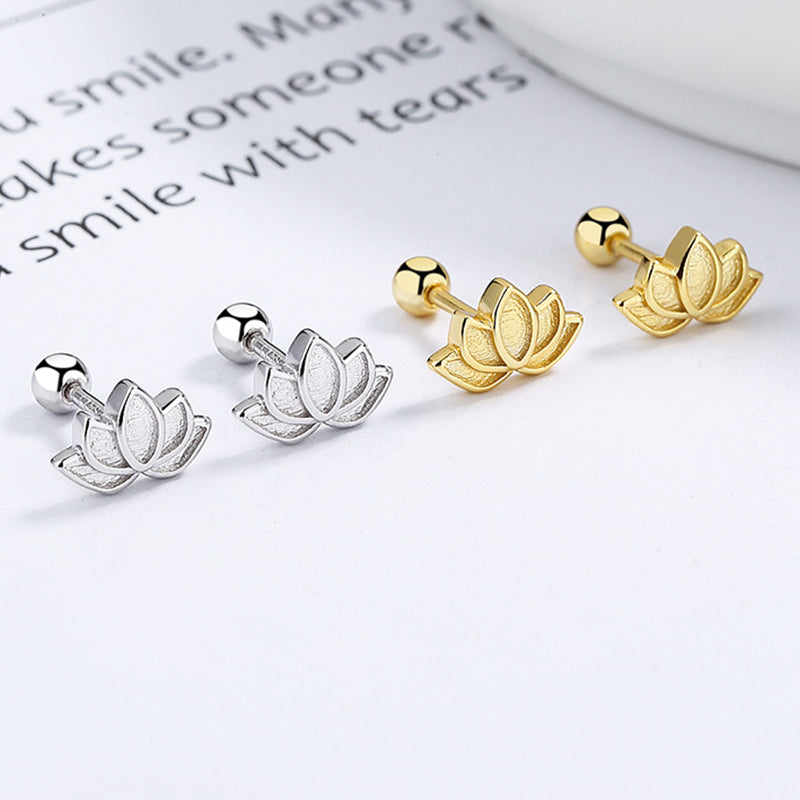 925 Sterling Silver Lotus Screw Back Stud Earrings