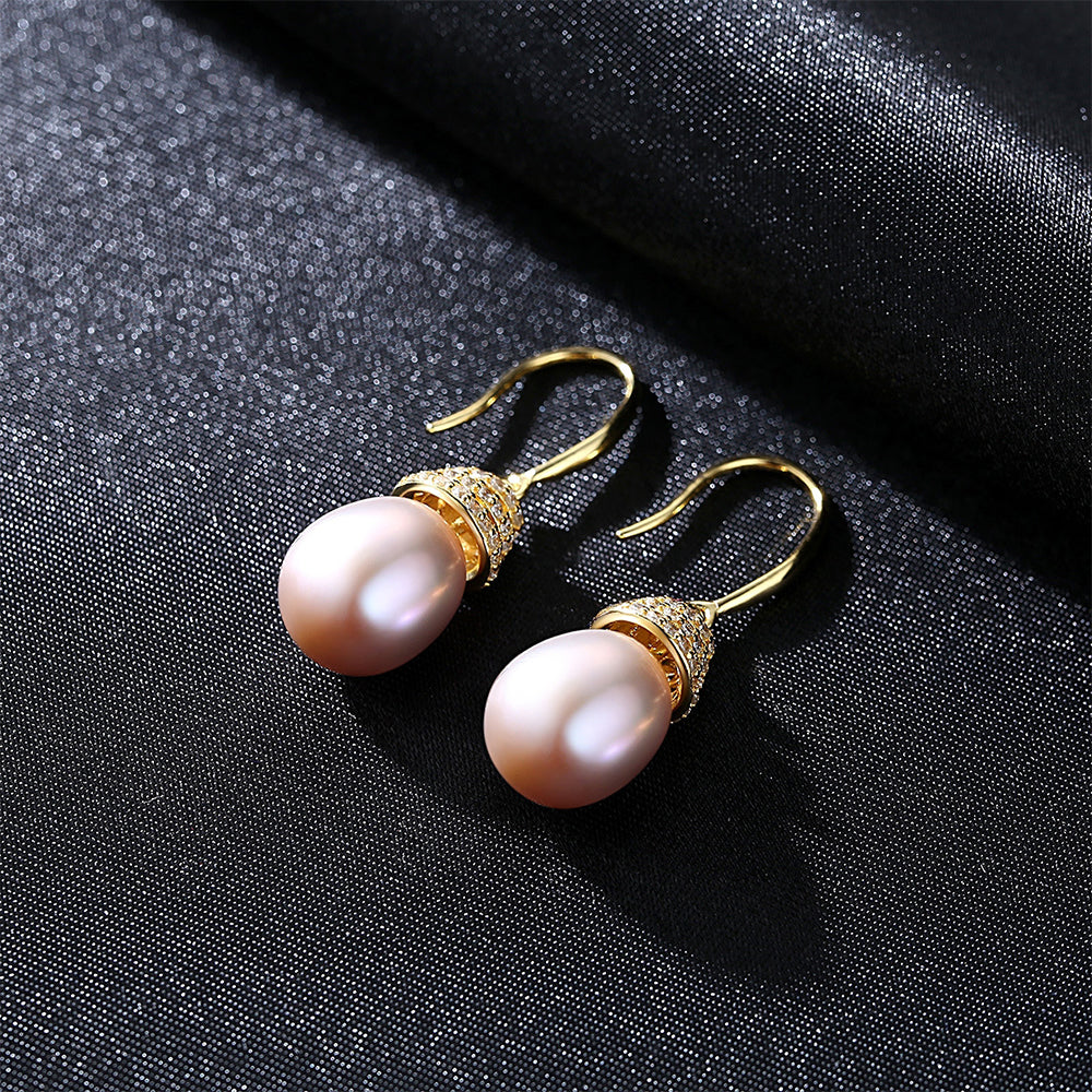 925 Sterling Silver Natural Pearl Drop Earrings Fashion Jewelry Gift for Women Girls
