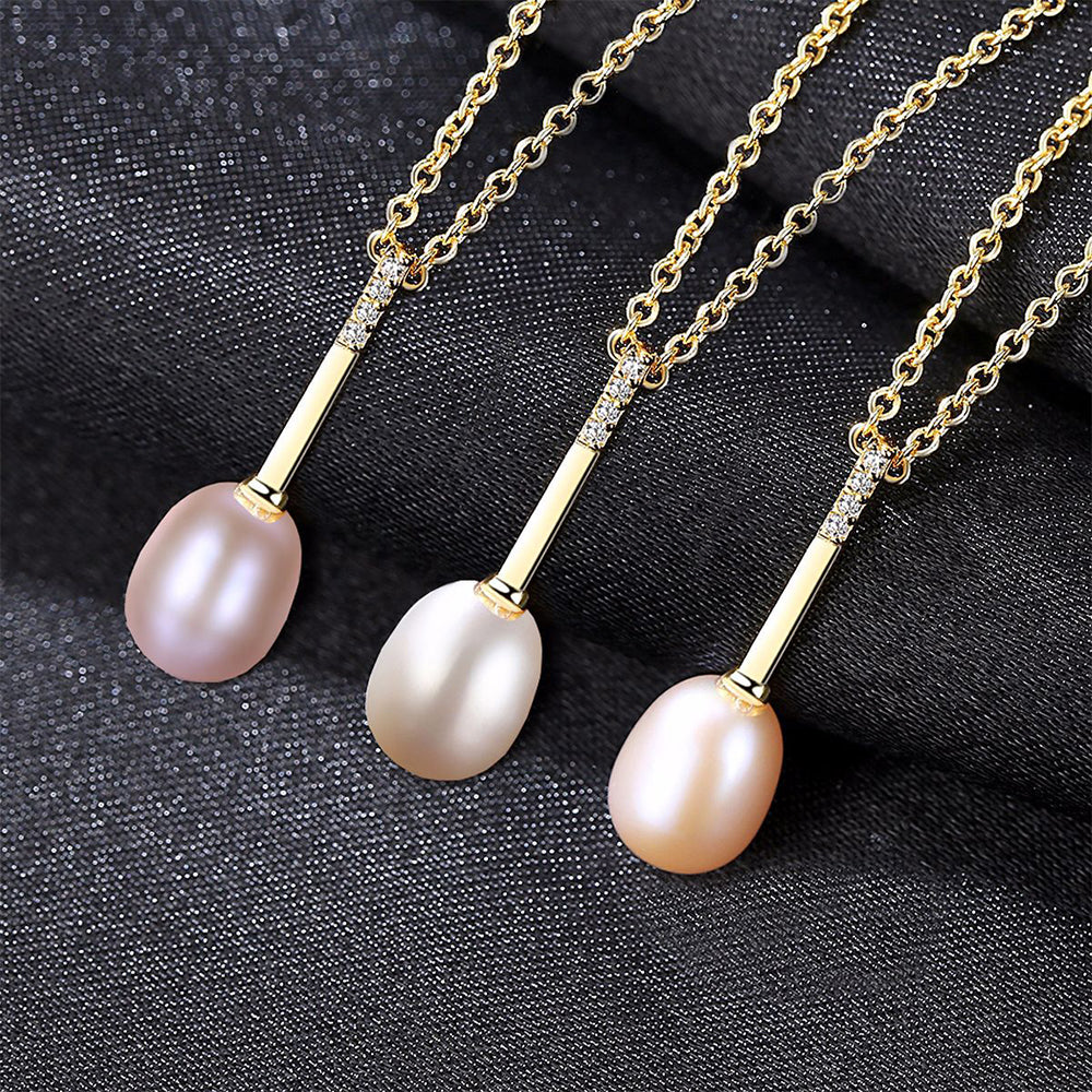 925 Sterling Silver Natural Pearl Drop Necklace Fashion Jewelry Gift for Women Girls