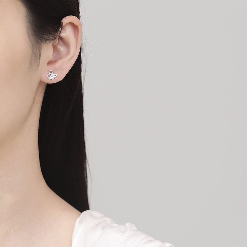 925 Sterling Silver Swan Screw Back Stud Earrings