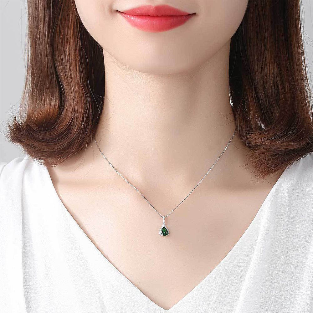 925 Sterling Silver Drop Zircon Necklace Fashion Jewelry Gift for Women Girls