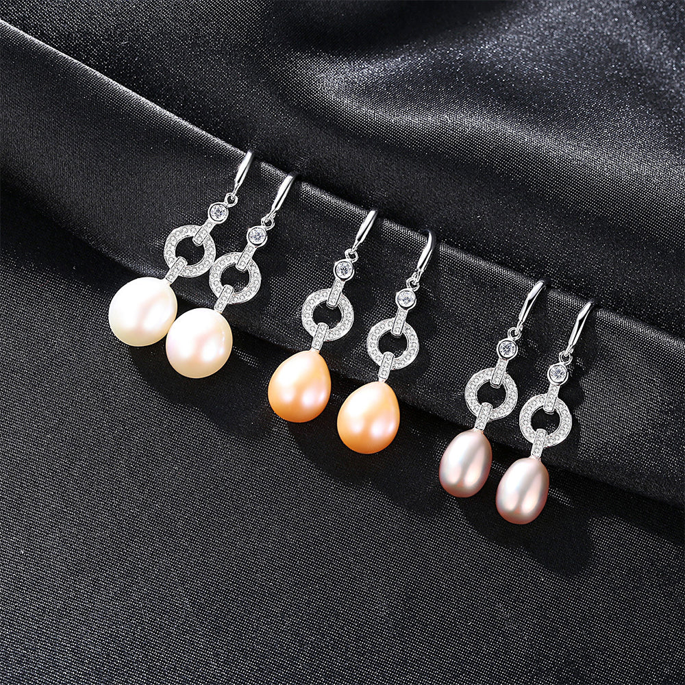 925 Sterling Silver Natural Pearl Drop Hook Earrings Fashion Jewelry Gift for Women Girls