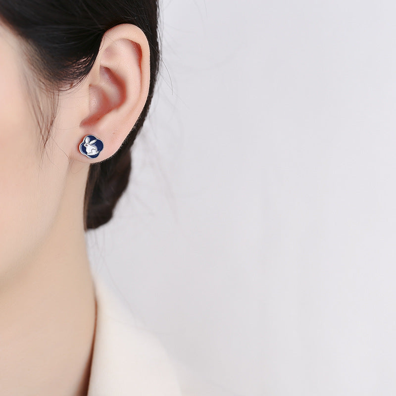 925 Sterling Silver Rabbit Screw Back Stud Earrings
