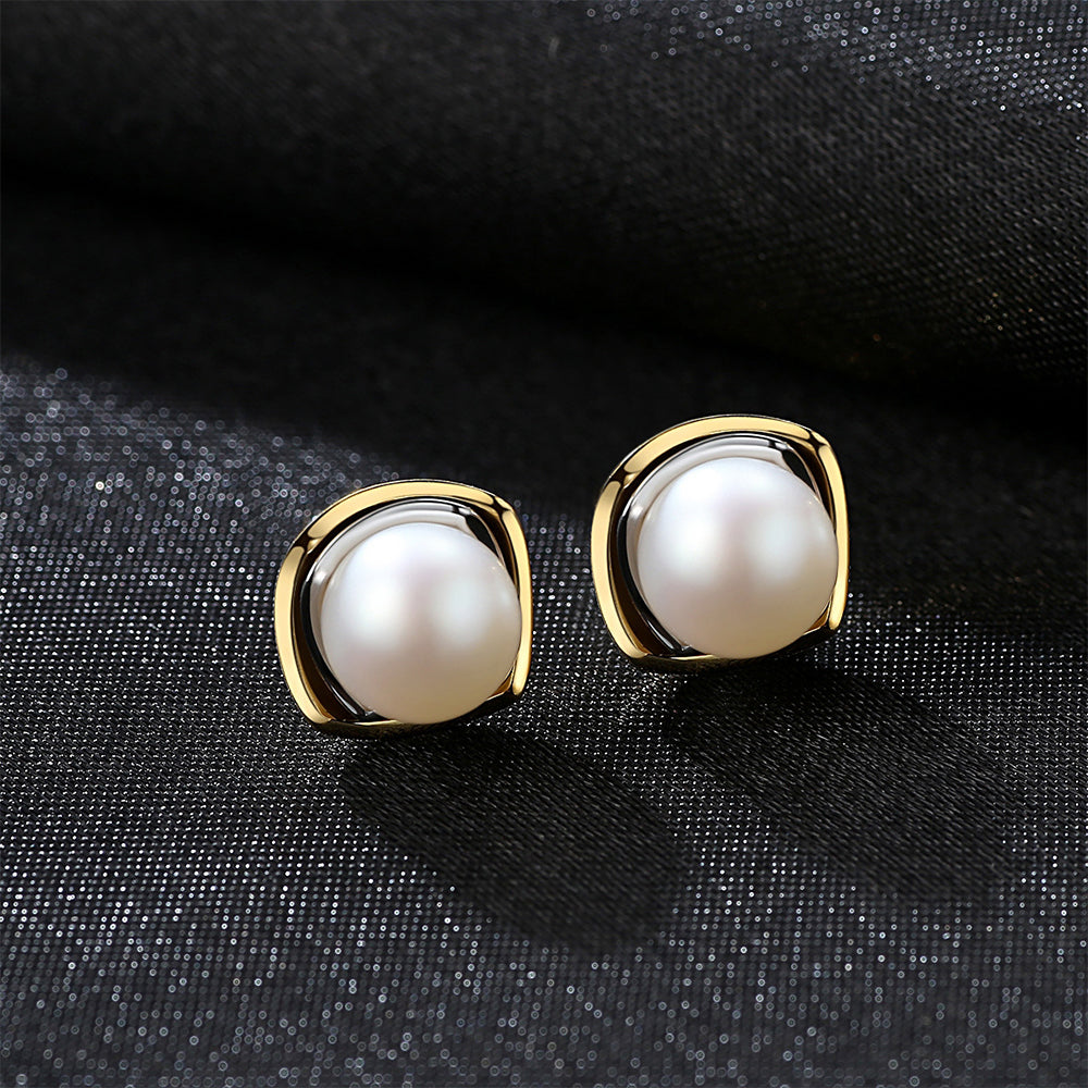 925 Sterling Silver Natural Pearl Stud Earrings Fashion Jewelry Gift for Women Girls