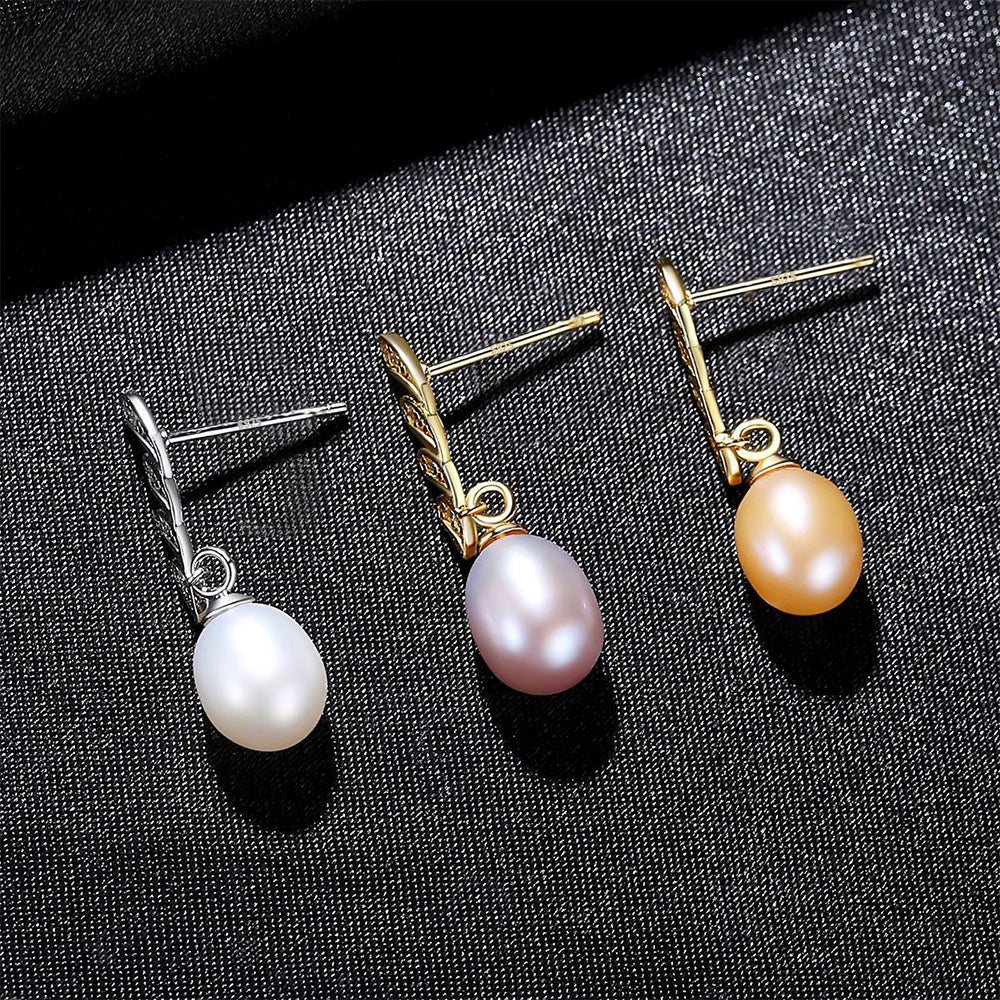 Pendientes colgantes de perla natural de plata de ley 925, joyería de moda, regalo para mujeres y niñas.