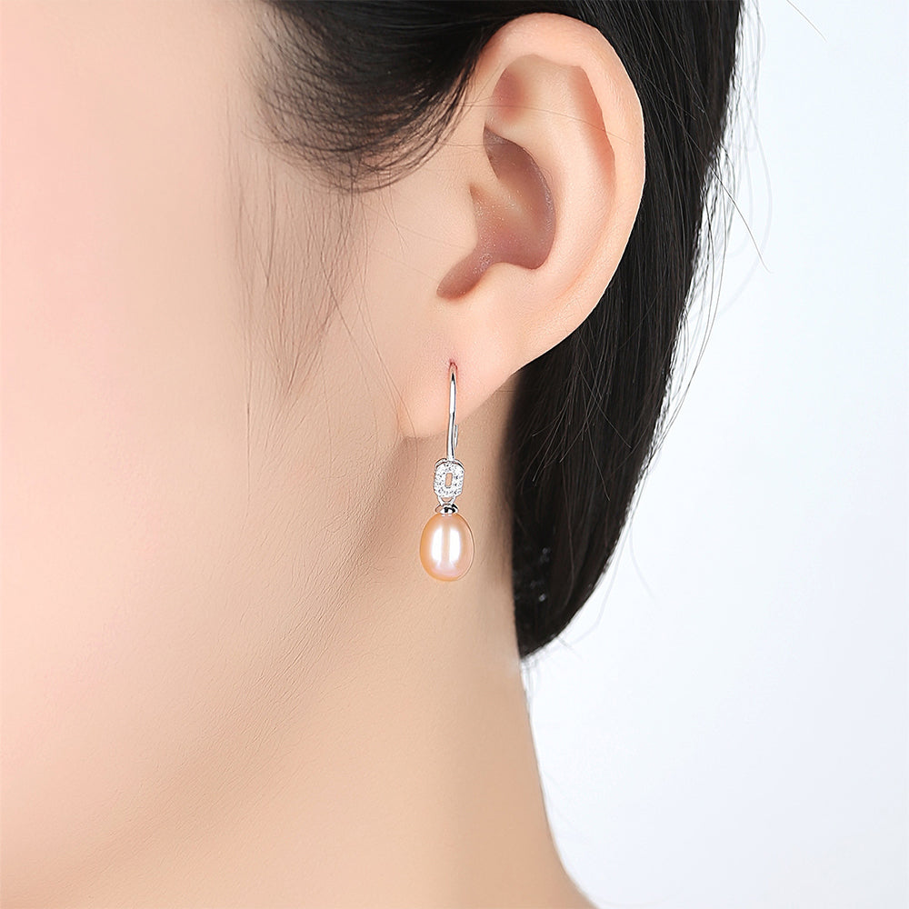 Pendientes de gancho con perla natural de plata de ley 925, joyería de moda, regalo para mujeres y niñas.