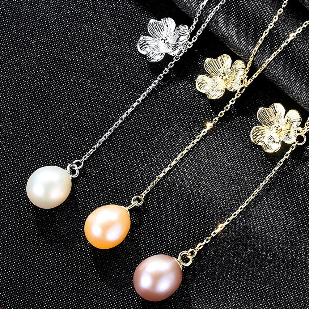 925 Sterling Silver Natural Pearl Drop Necklace Fashion Jewelry Gift for Women Girls