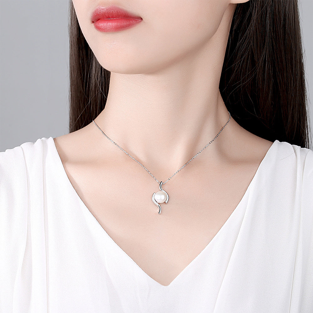 925 Sterling Silver Natural Pearl Drop Necklace Fashion Jewelry Gift for Women Girls