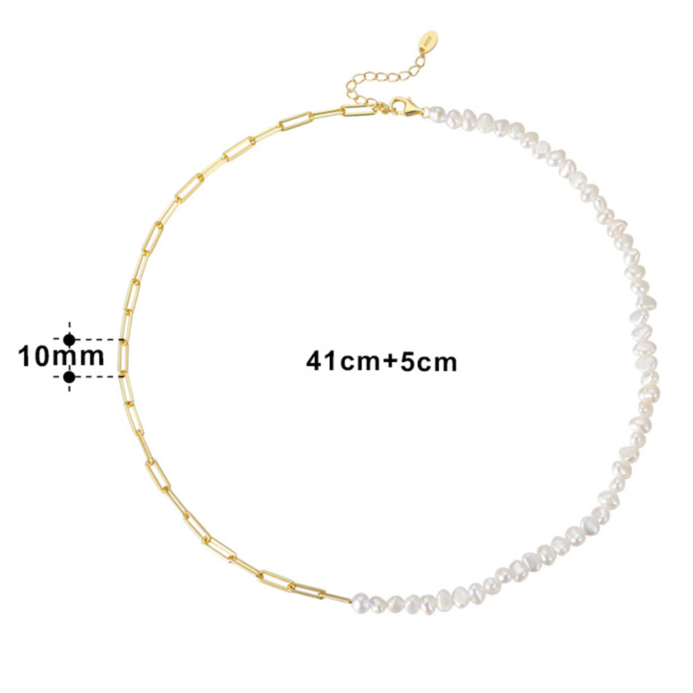 925 Sterling Silver Natural Pearl Necklace Fashion Jewelry Gift for Women Girls