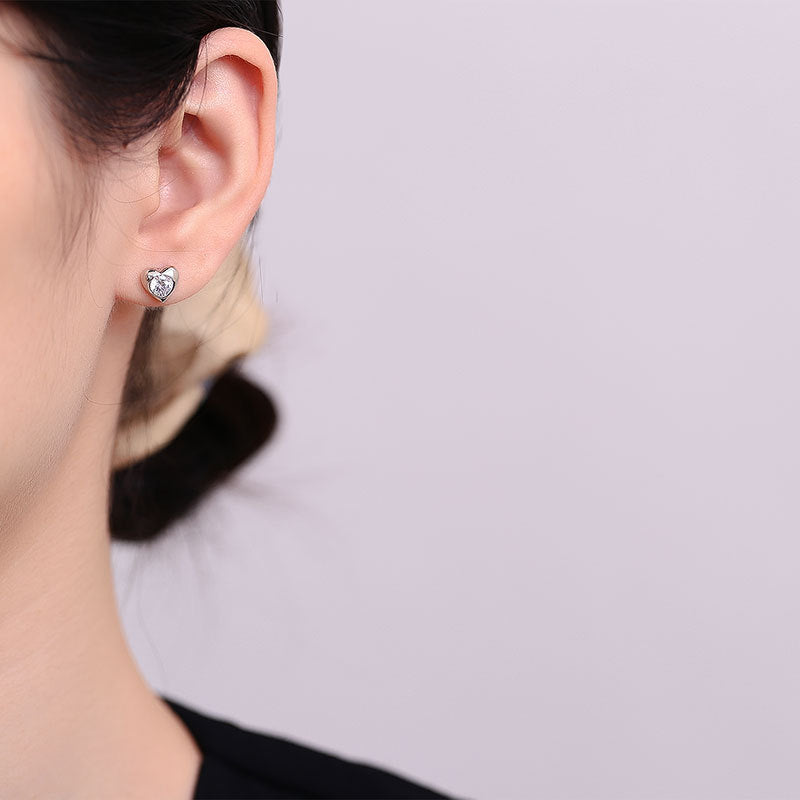 925 Sterling Silver Heart Screw Back Stud Earrings