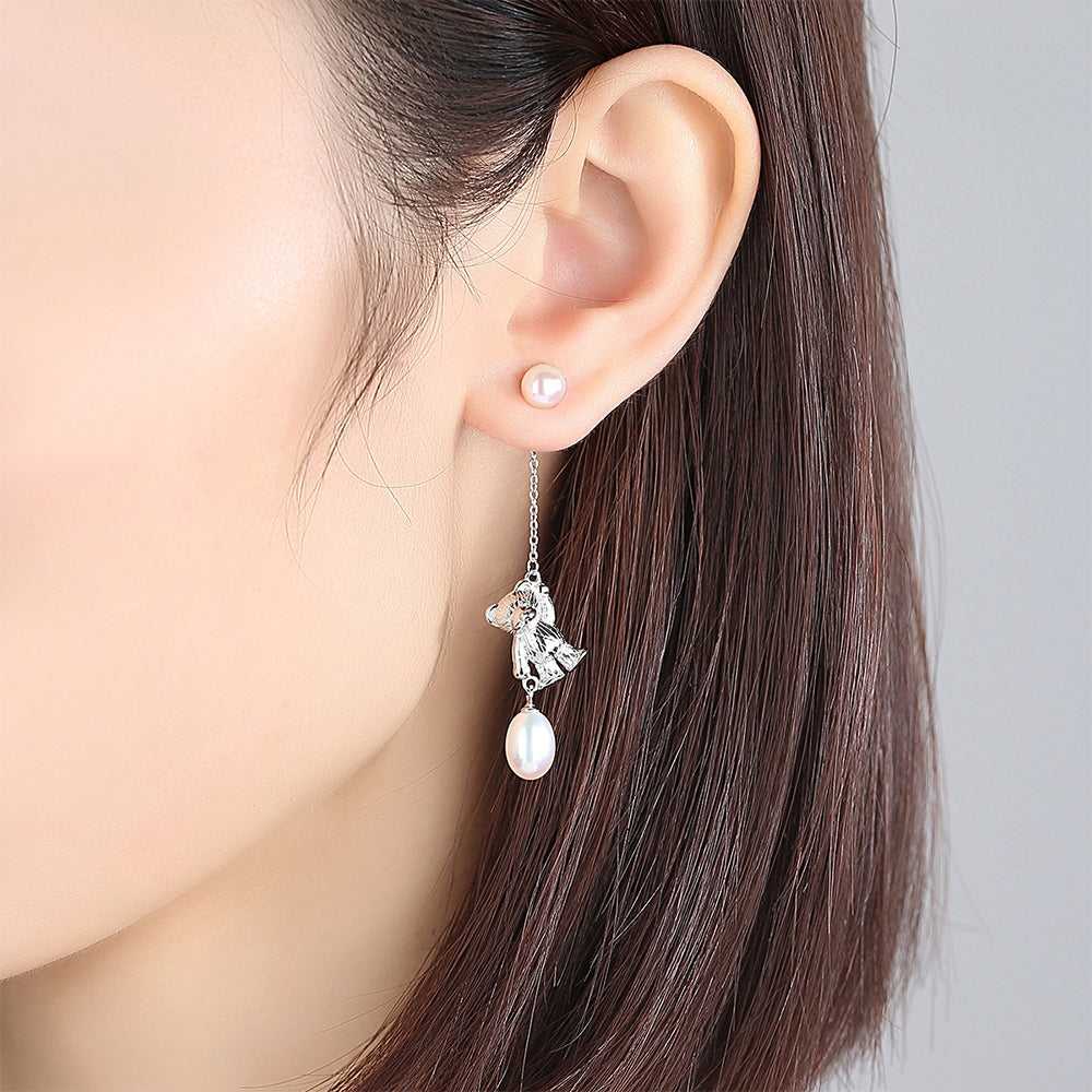 925 Sterling Silver Natural Pearl Drop Earrings Fashion Jewelry Gift for Women Girls