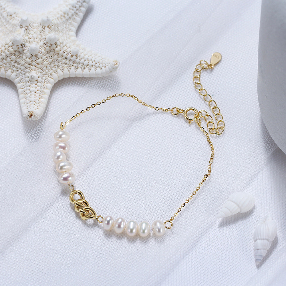 925 Sterling Silver Pearl Bracelet Fashion Jewelry Gift for Women Girls