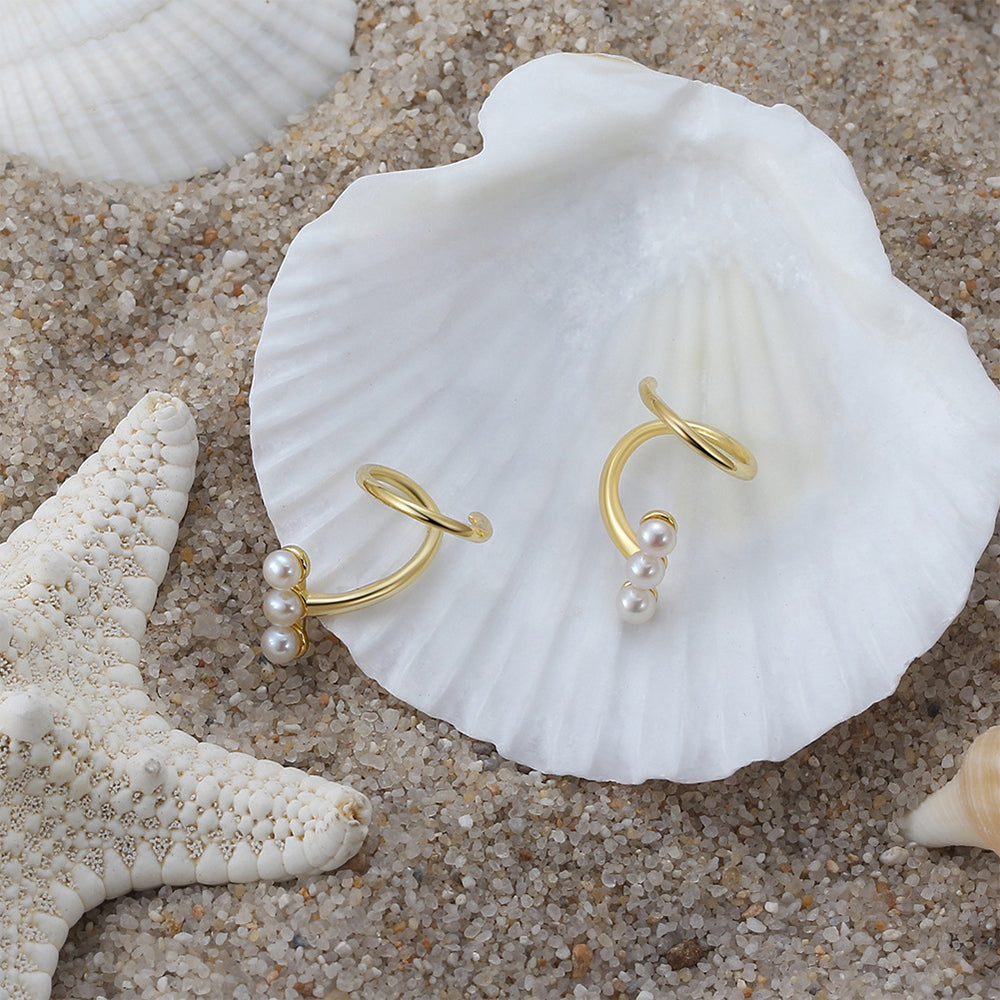 925 Sterling Silver Natural Pearl Earrings Fashion Jewelry Gift for Women Girl